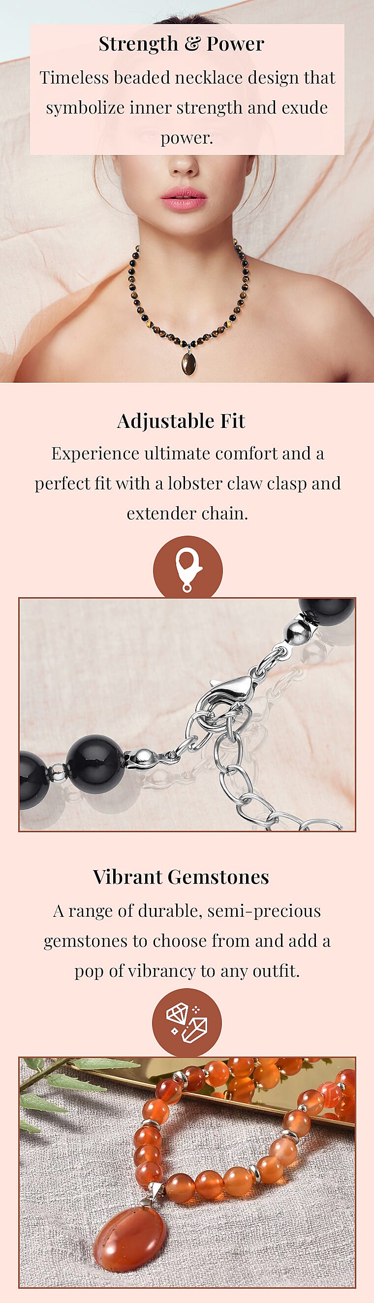 Beaded Necklace with Elongated Matching Pendant in SilvertoneBanner