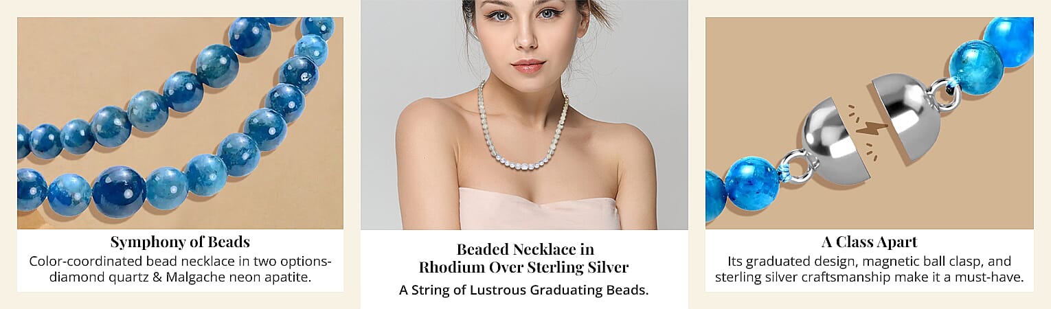 Beaded Necklace in Rhodium Over Sterling Silver Banner