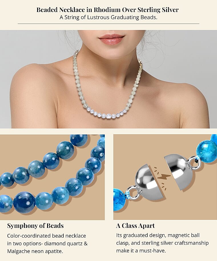 Beaded Necklace in Rhodium Over Sterling Silver Banner