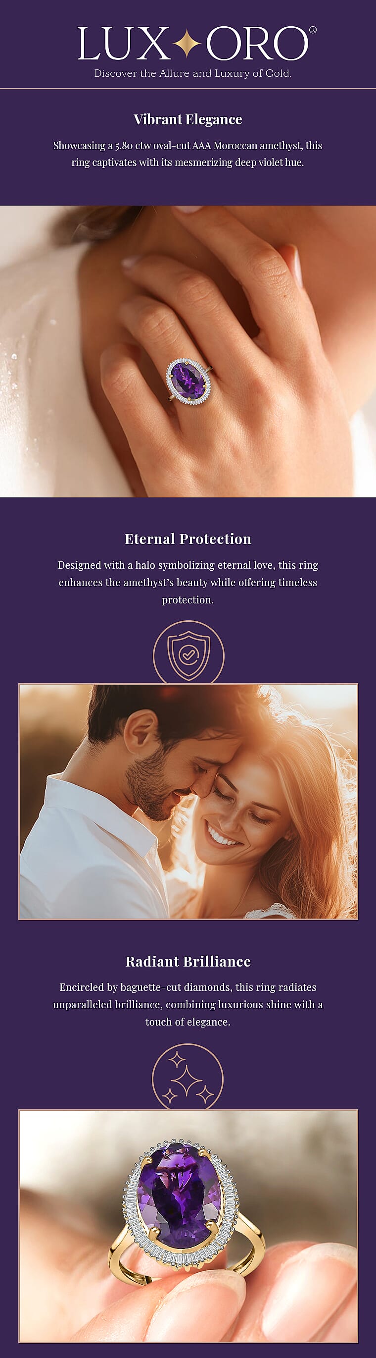 Luxoro AAA Moroccan Amethyst and Diamond 6.10 ctw Halo Ring Banner