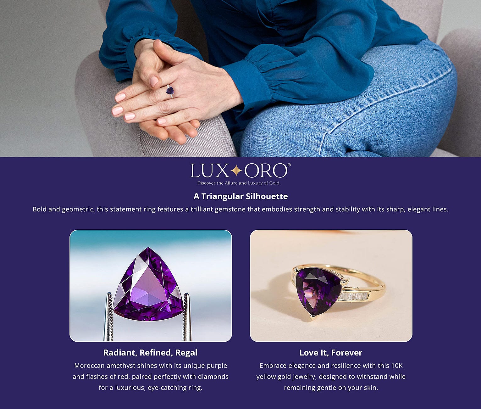 Luxoro AAA Moroccan Amethyst and Diamond Ring in 10K Yellow Gold Banner