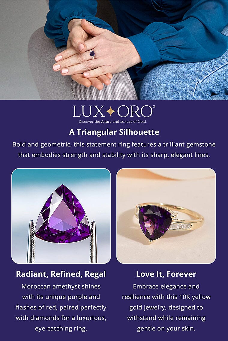Luxoro AAA Moroccan Amethyst and Diamond Ring in 10K Yellow Gold Banner