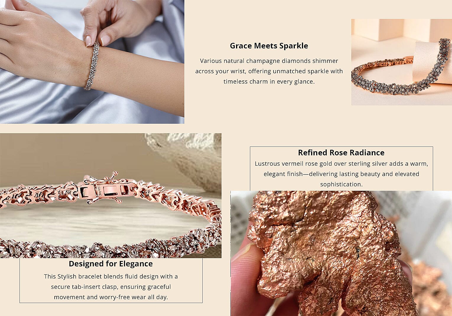 Natural Champagne Diamond 4.00 ctw Bracelet in Vermeil Rose Gold Over Sterling Silver (7.25 In) Banner