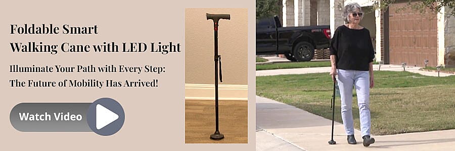 Foldable Smart Walking Cane with LED Light Banner