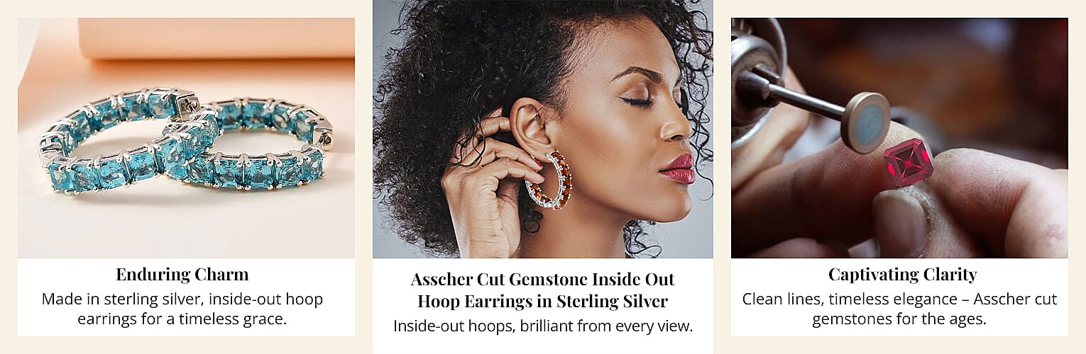 Asscher Cut Gemstone Inside Out Hoop Earrings in Sterling Silver Banner