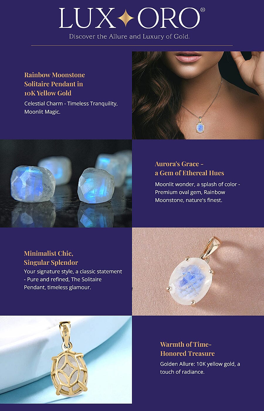 Luxoro Premium Rainbow Moonstone Solitaire Pendant Banner