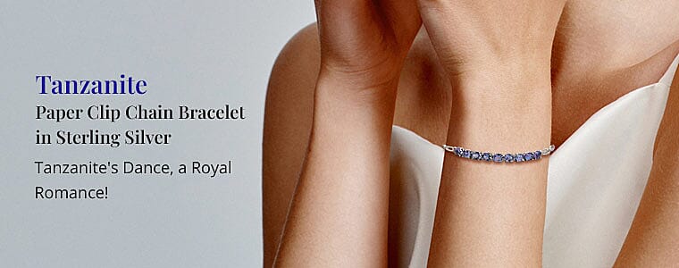 Tanzanite Paper Clip Chain Bracelet in Sterling Silver Banner