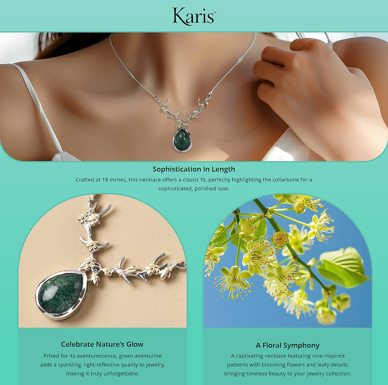 Karis Green Aventurine Necklace in 18K YG Plated and Stainless Steel Banner