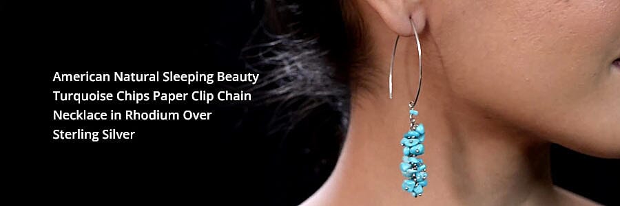 American Natural Sleeping Beauty Turquoise Chips Dangle Earrings in Rhodium Over Sterling Silver Banner