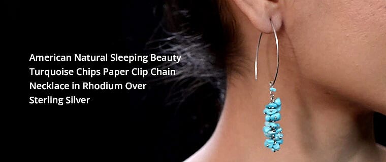 American Natural Sleeping Beauty Turquoise Chips Dangle Earrings in Rhodium Over Sterling Silver Banner