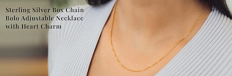 Sterling Silver Box Chain Bolo Adjustable Necklace with Heart Charm Banner