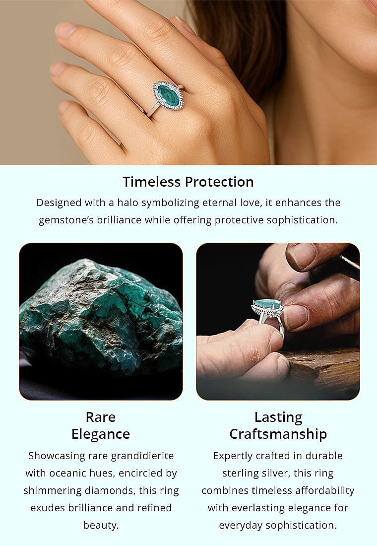 Grandidierite, Diamond 2.00 ctw Halo Ring in Platinum Over Sterling Silver Banner