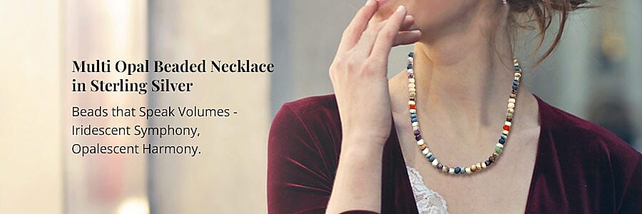Multi Opal Beaded Necklace in Sterling Silver Banner