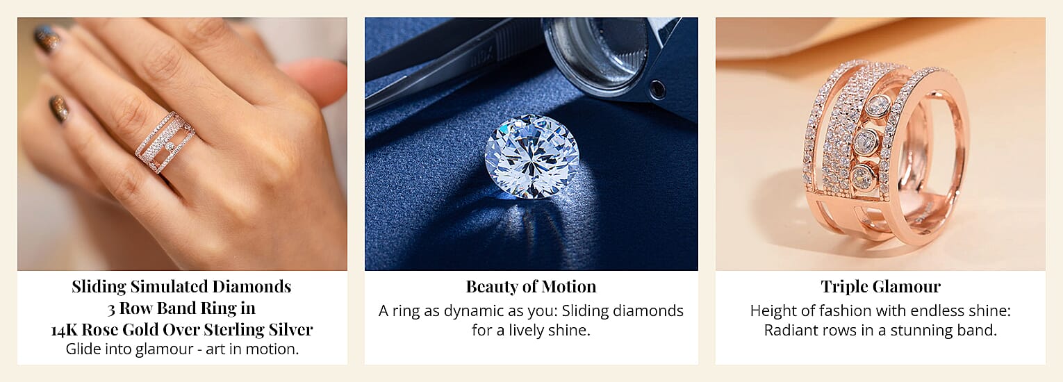 Sliding Simulated Diamonds 3 Row Band Ring Banner