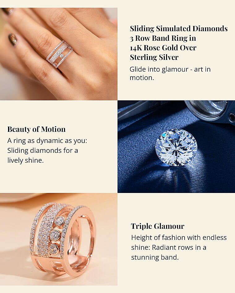 Sliding Simulated Diamonds 3 Row Band Ring Banner