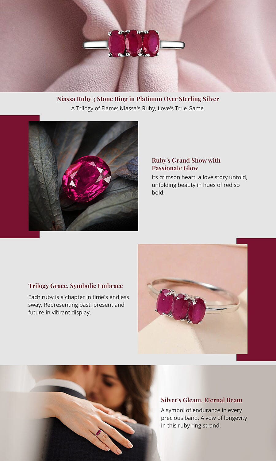 Niassa Ruby 3 Stone Ring in Platinum Over Sterling Silver Banner