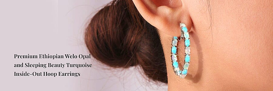 Premium Ethiopian Welo Opal and Sleeping Beauty Turquoise Inside-Out Hoop Earrings Banner