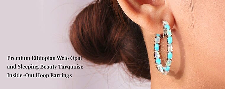 Premium Ethiopian Welo Opal and Sleeping Beauty Turquoise Inside-Out Hoop Earrings Banner