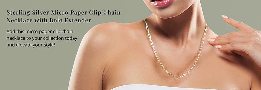 Sterling Silver Micro Paper Clip Chain Necklace  Banner
