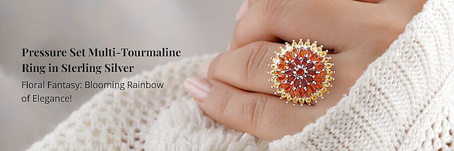 Shades of Fire Opal Floral Spray Ring in Sterling Silver Banner