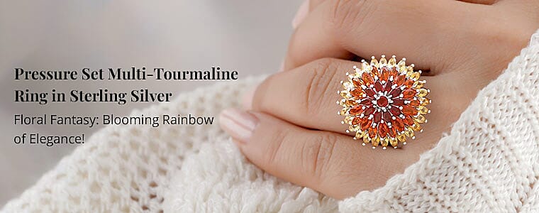 Shades of Fire Opal Floral Spray Ring in Sterling Silver Banner
