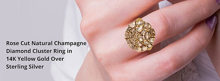 Rose Cut Natural Champagne Diamond Cluster Ring Banner