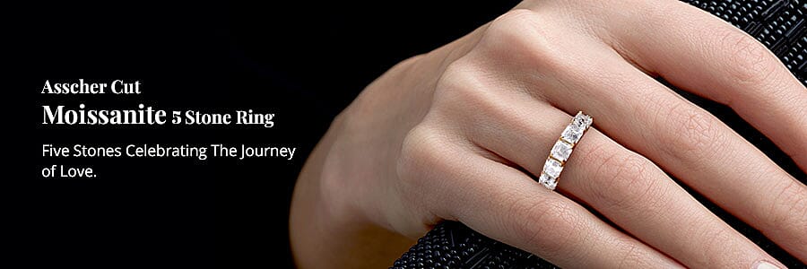 Asscher Cut Moissanite 5 Stone Ring Banner