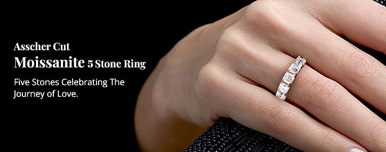 Asscher Cut Moissanite 5 Stone Ring Banner