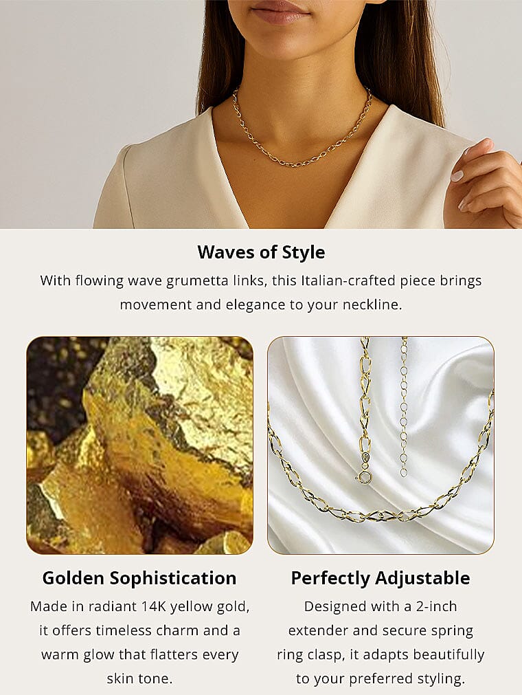 Maestro Gold Collection Italian 14K Yellow Gold Wave Grumetta Necklace, Yellow Gold Chain Necklace, 18-20 Inch Necklace 4.6mm 4.23 Grams Banner