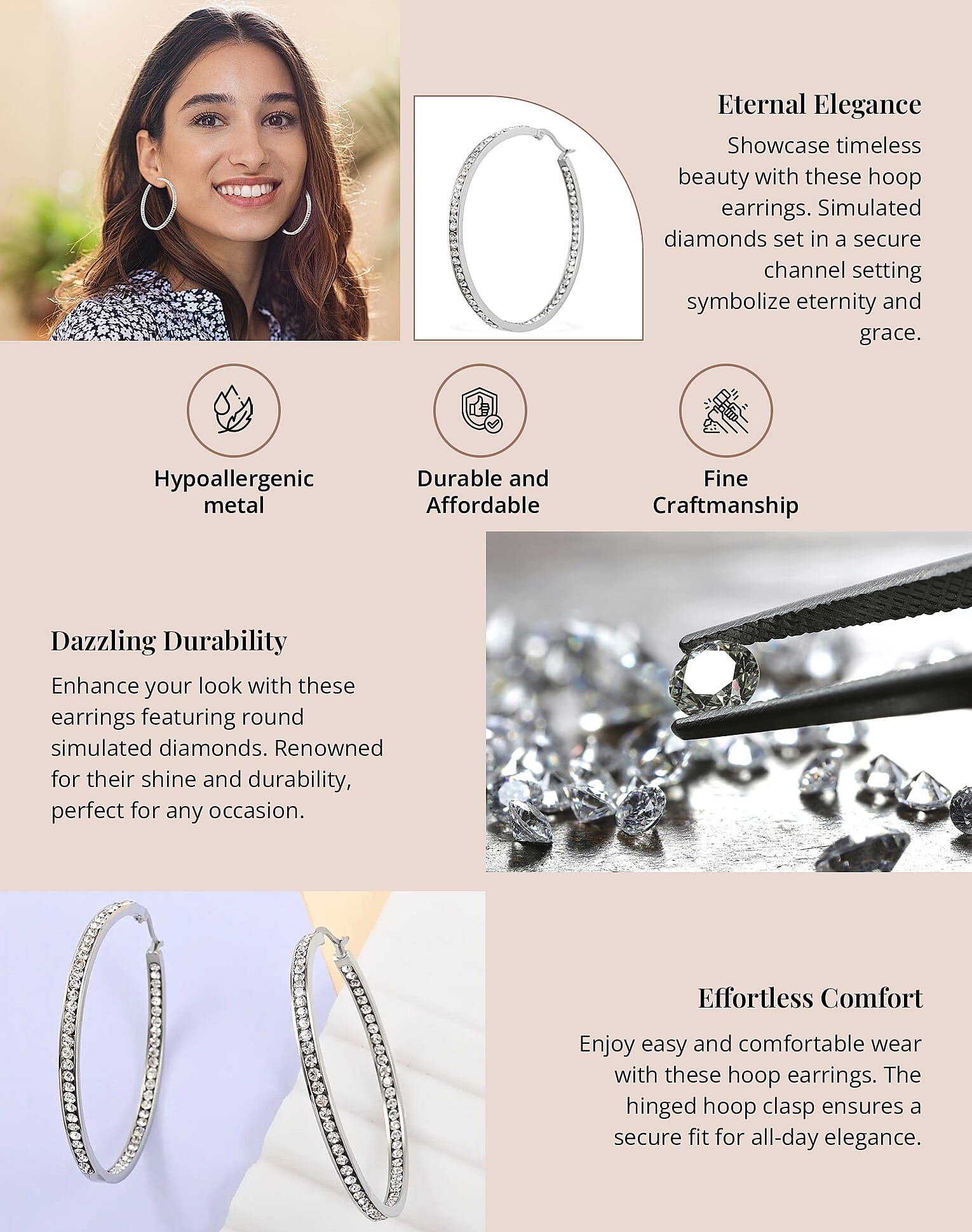 Simulated Diamond Hoop Earrings in Stainless Steel Banner