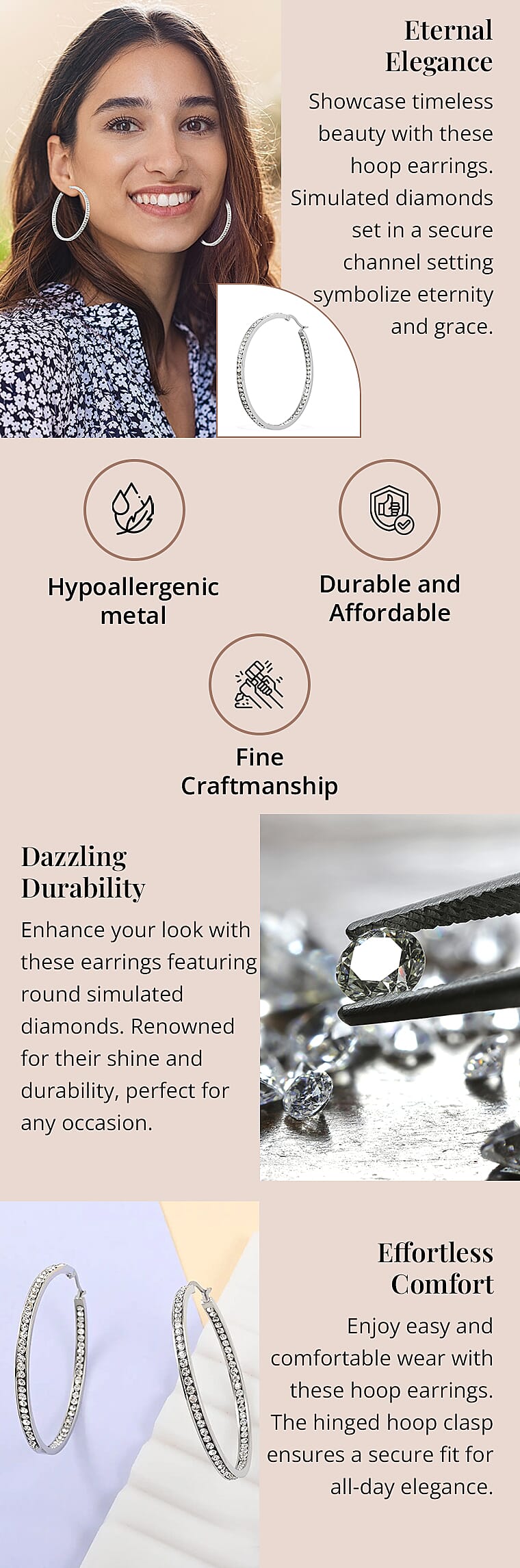 Simulated Diamond Hoop Earrings in Stainless SteelBanner