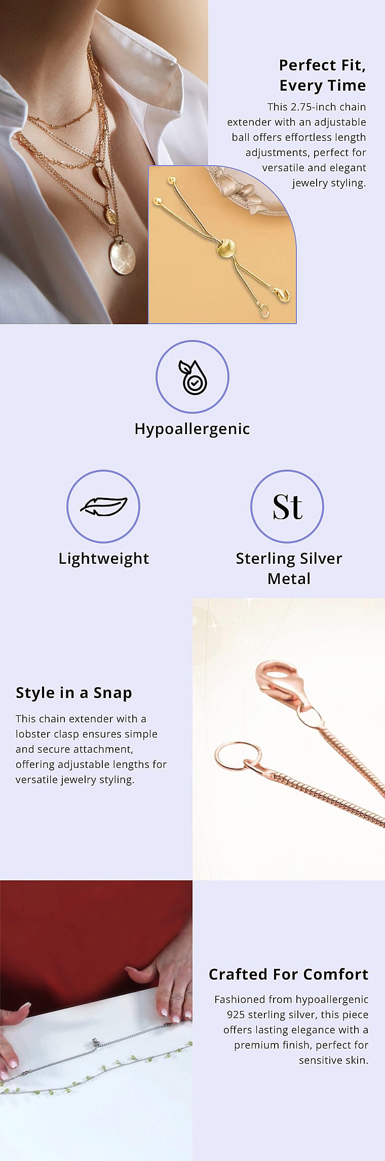 14K RG Over Sterling Silver Extender with Ball Banner