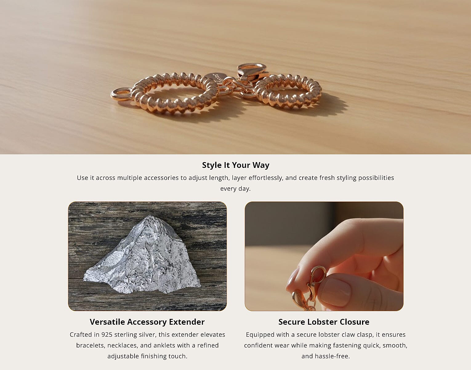 9mm Lobster Lock with Round Pattern in 14K Rose Gold Over Sterling Silver Banner