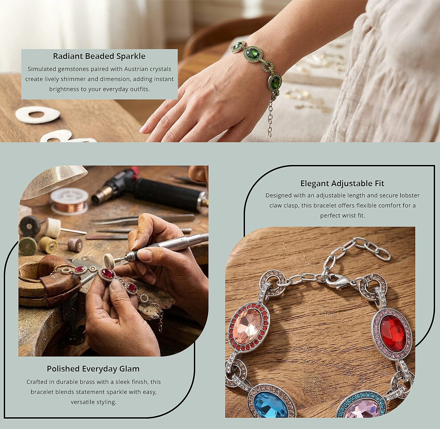 Simulated Emerald and Neon Green Austrian Crystal Bracelet in Silvertone (7.50-9.0In) Banner