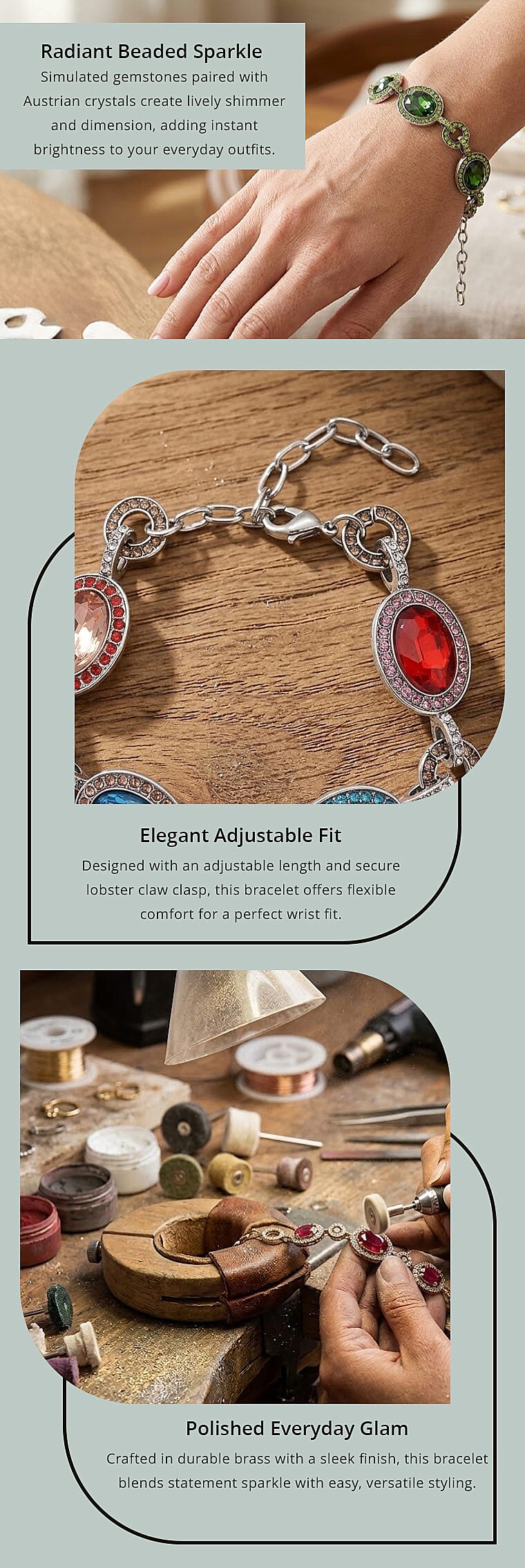 Simulated Emerald and Neon Green Austrian Crystal Bracelet in Silvertone (7.50-9.0In) Banner