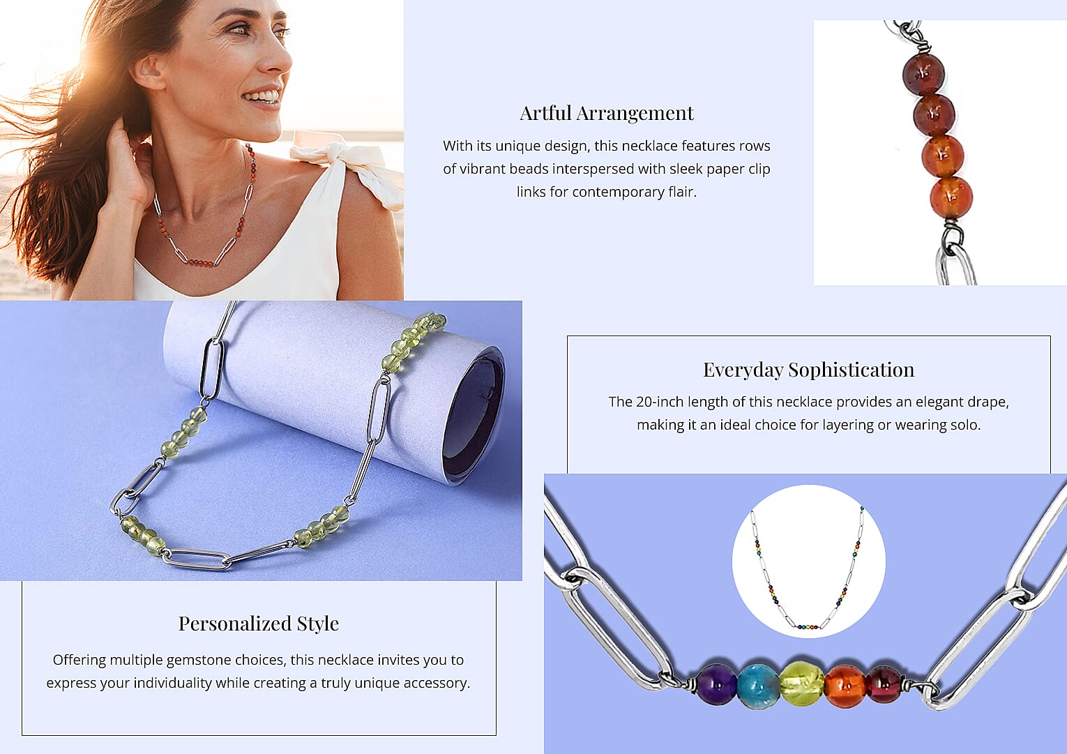 Beaded and Paper Clip Chain Necklace in Stainless Steel Banner