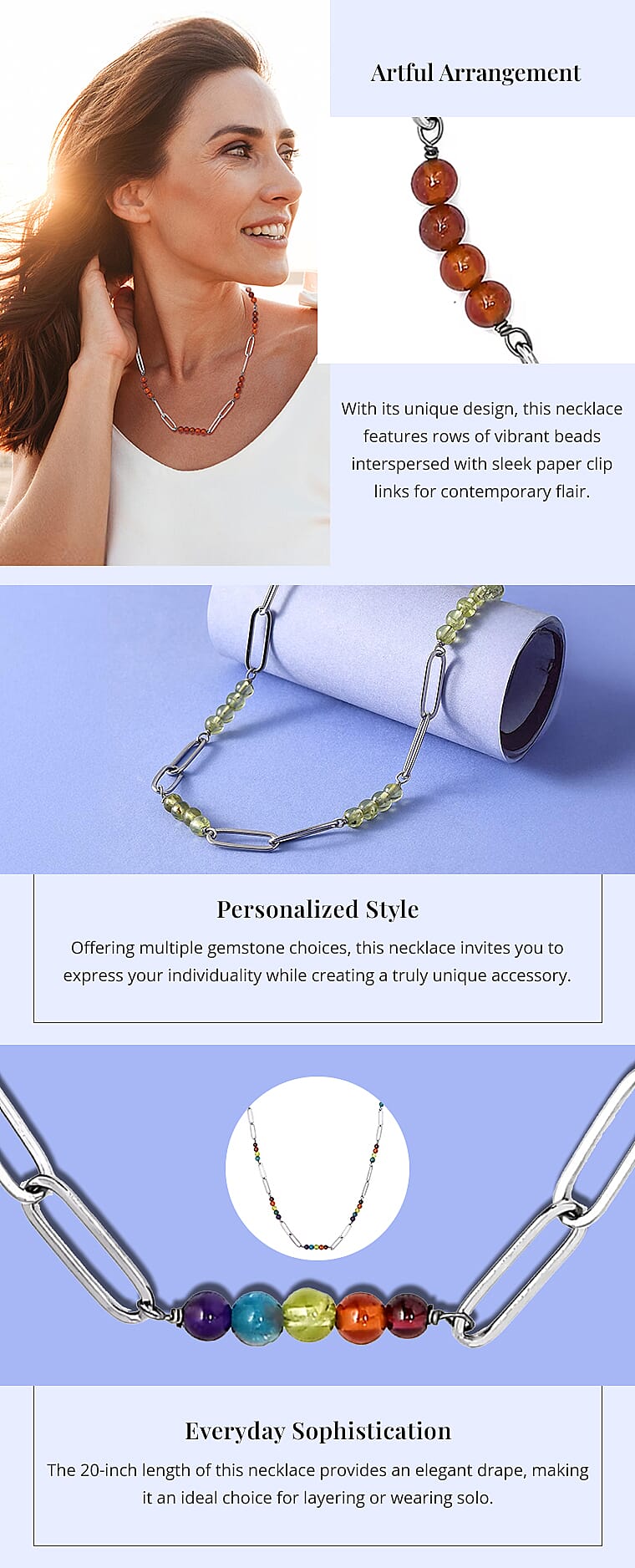 Beaded and Paper Clip Chain Necklace in Stainless SteelBanner