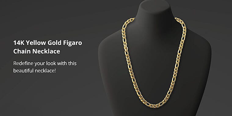 14K Yellow Gold Figaro Chin Necklace Banner