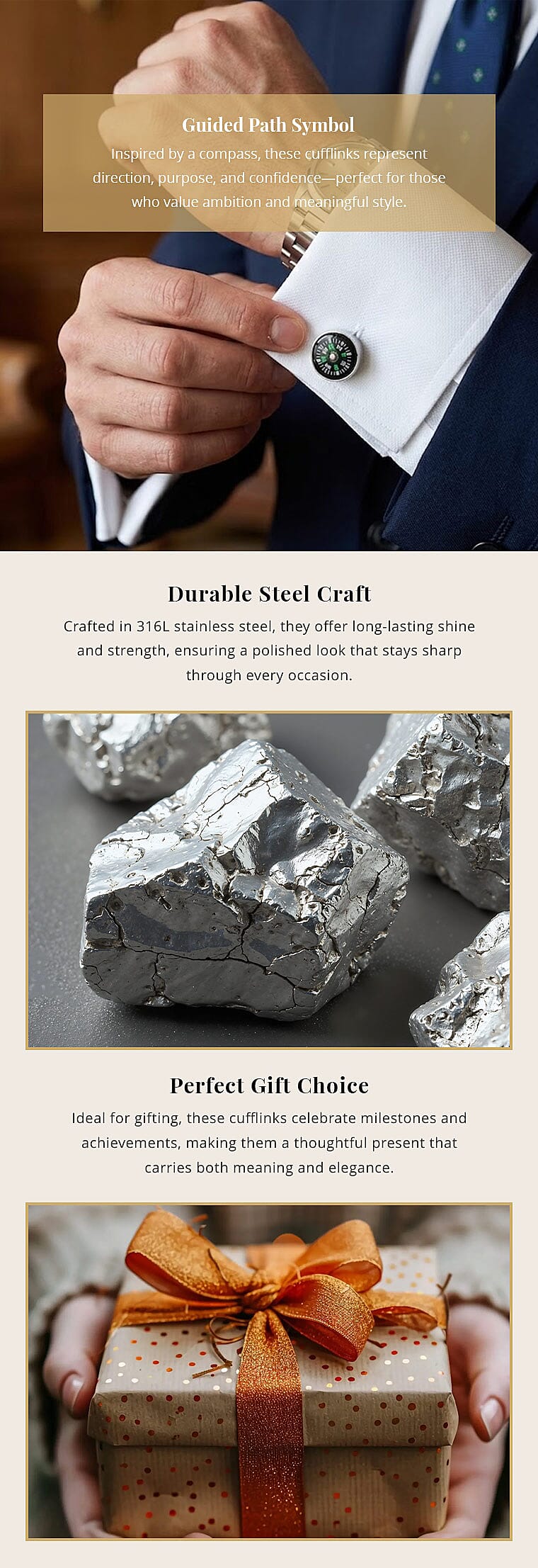 Resin Compass Shape Cufflink in Stainless Steel Banner