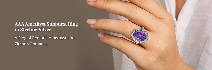 AAA Amethyst Sunburst Ring in Sterling Silver Banner