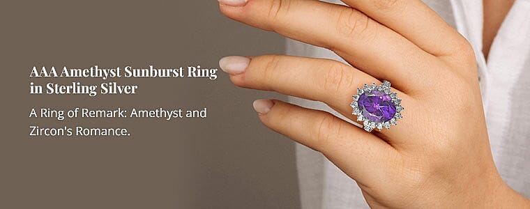 AAA Amethyst Sunburst Ring in Sterling Silver Banner