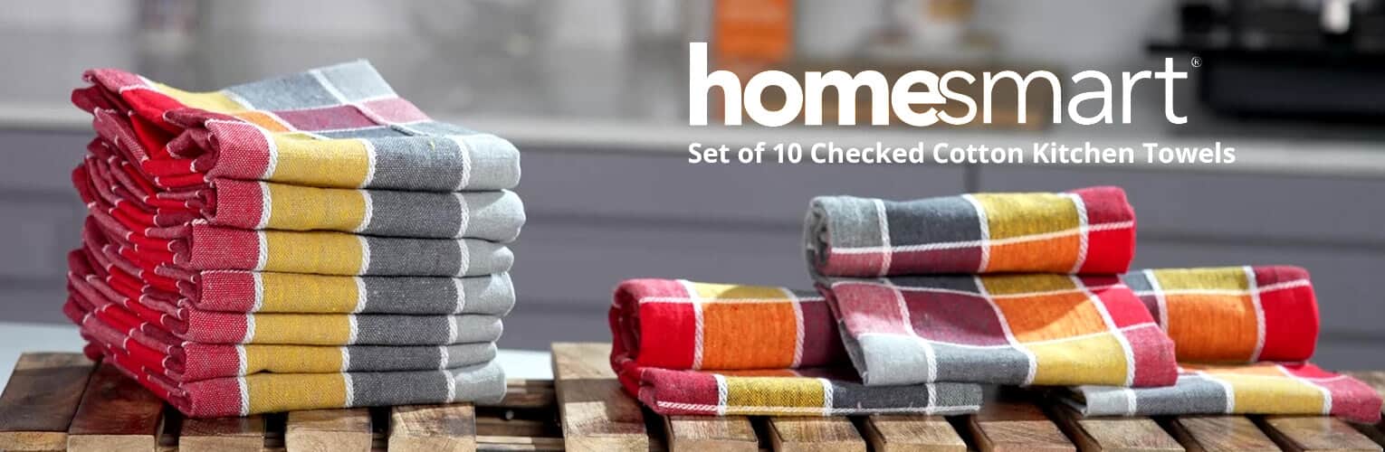 Buy Set of 10 Red Checked Cotton Kitchen Towels at ShopLC.