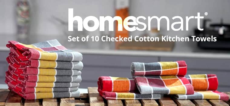 Buy Set of 10 Navy Blue Checked Cotton Kitchen Towels at ShopLC.