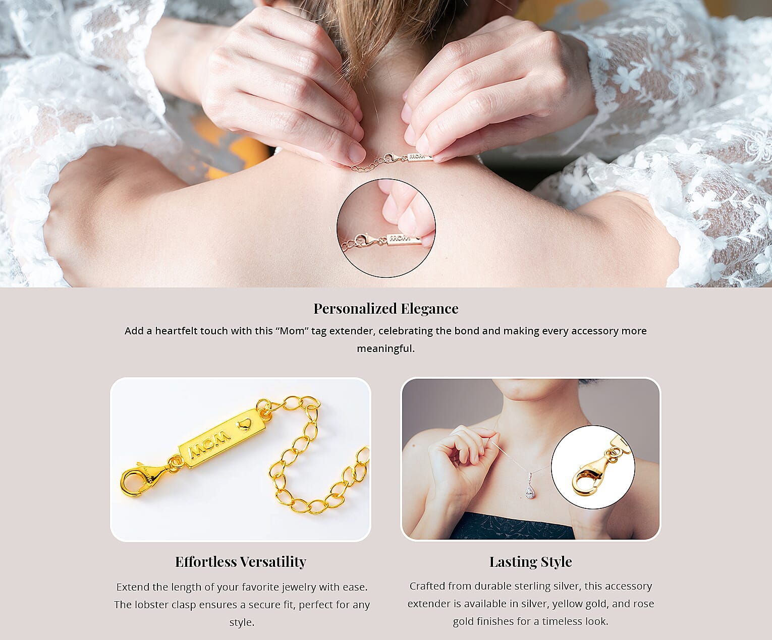 Lobster Lock with MOM Tag Extender Chain Banner