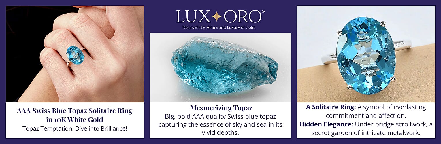 Luxoro AAA Swiss Blue Topaz Solitaire Ring in 10K White Gold Banner