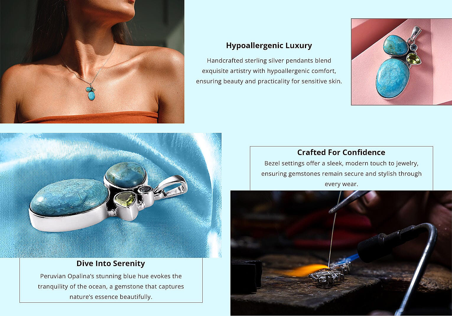 Peruvian Opalina and Multi Gemstone pendant in Sterling Silver Banner