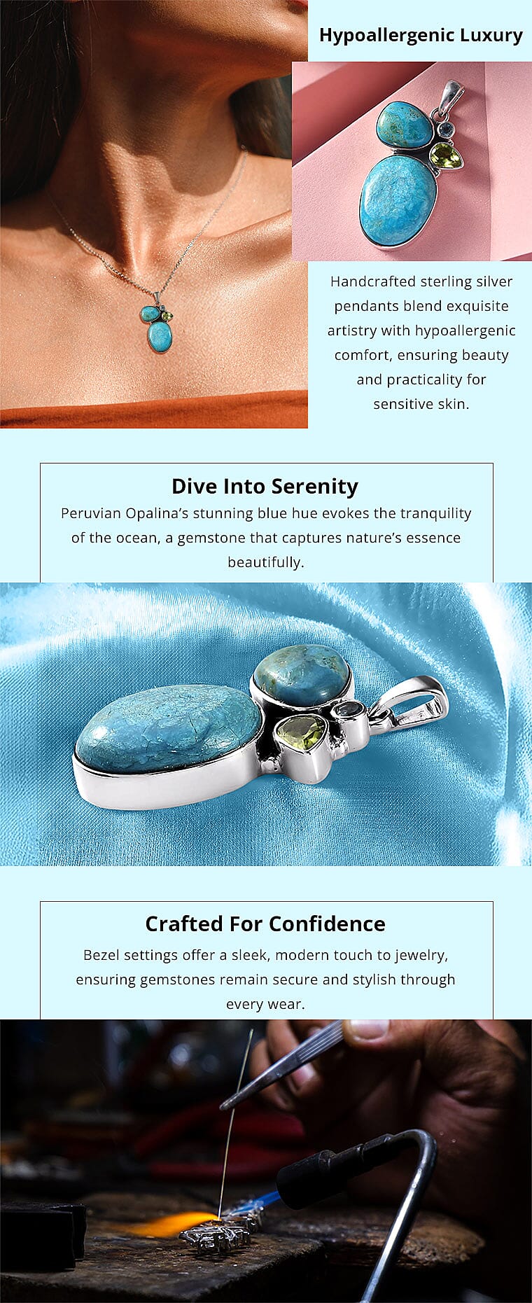 Peruvian Opalina and Multi Gemstone pendant in Sterling Silver Banner