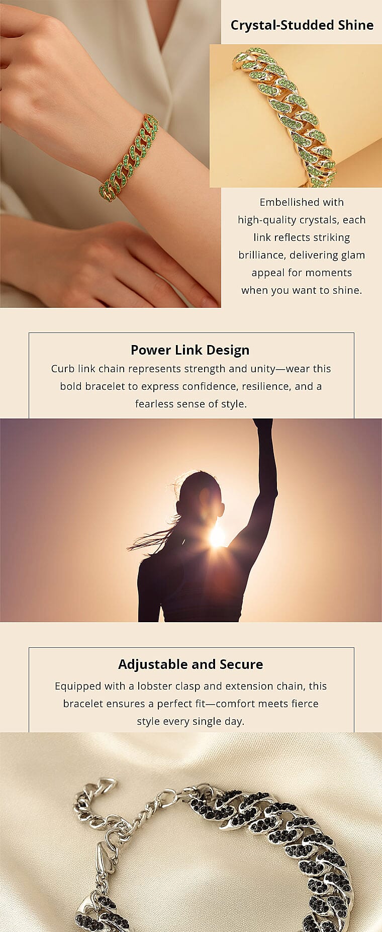 Green Austrian Crystal 10.00 ctw Curb Link Chain Bracelet in Goldtone (7.50-9.50In) Banner