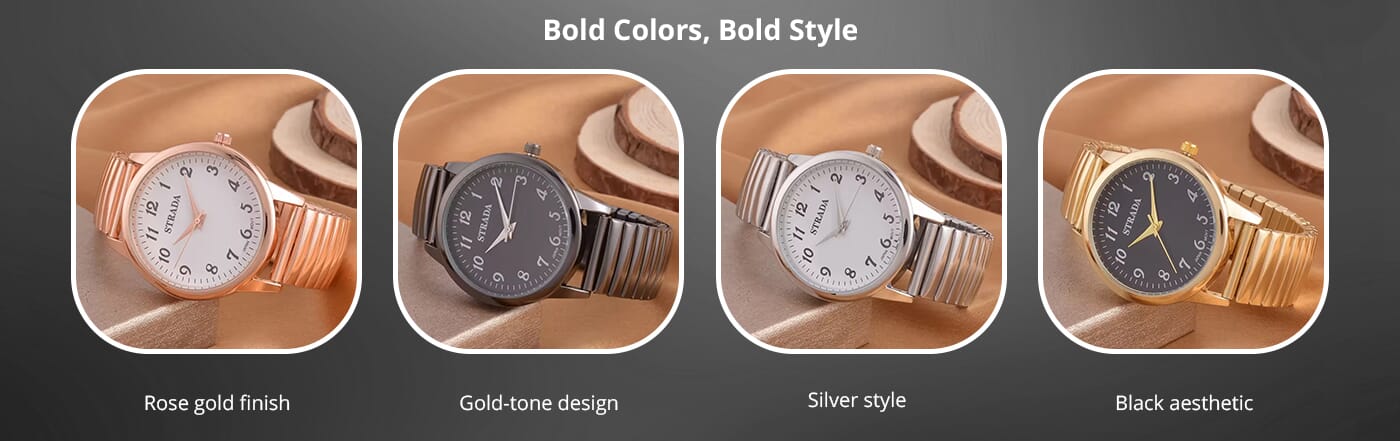 Buy Strada Japanese Movement Stretch Bracelet Watch in ION
