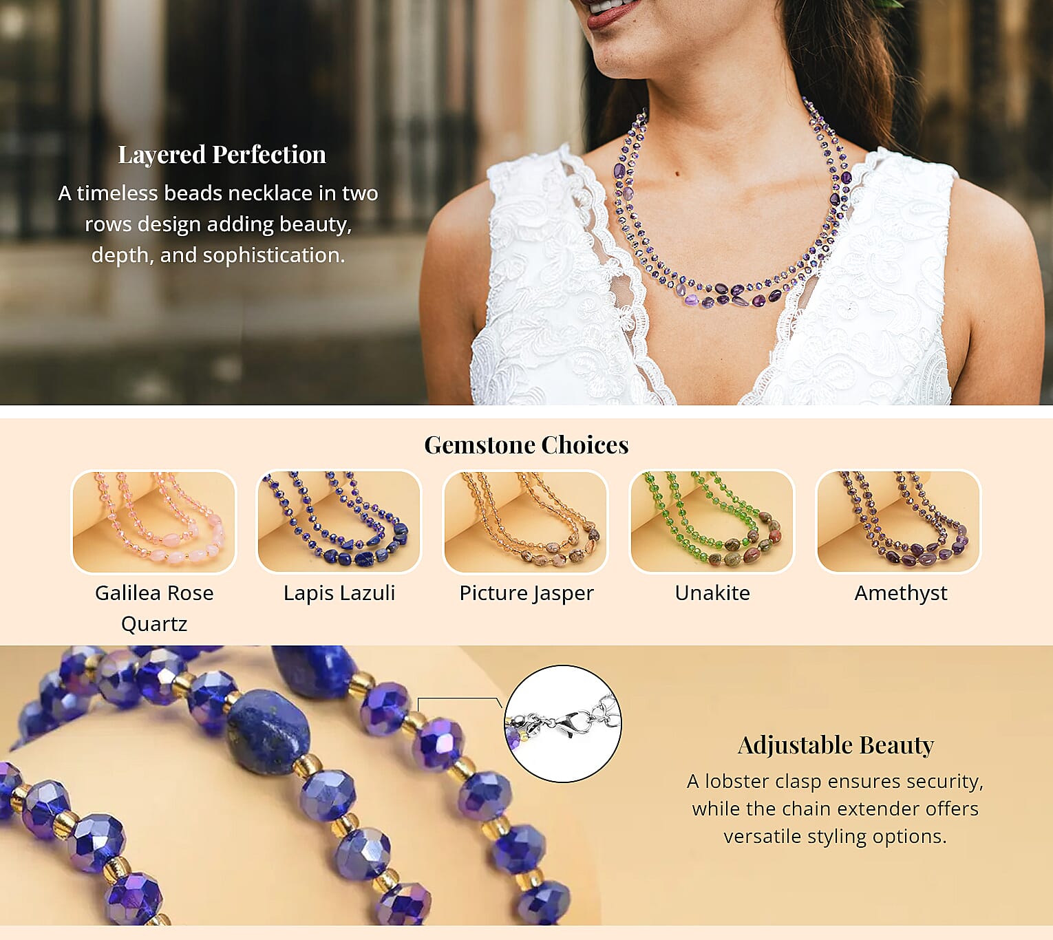 Glass Beaded Two Row Necklace in Stainless Steel Banner